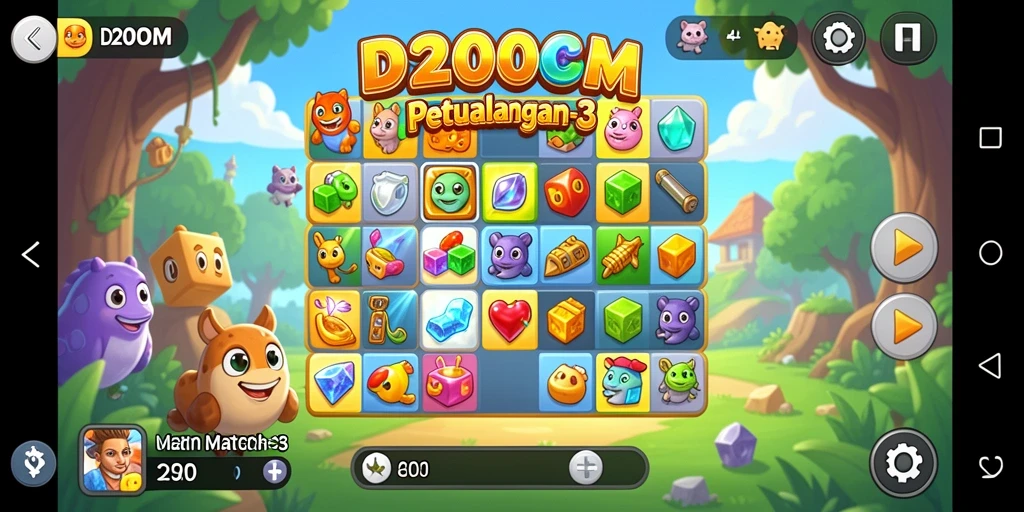 Tampilan gameplay D200M dengan elemen match-3 yang seru.