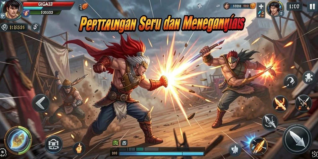 Tampilan gameplay menegangkan di GIGA33 dengan pertarungan yang intens.