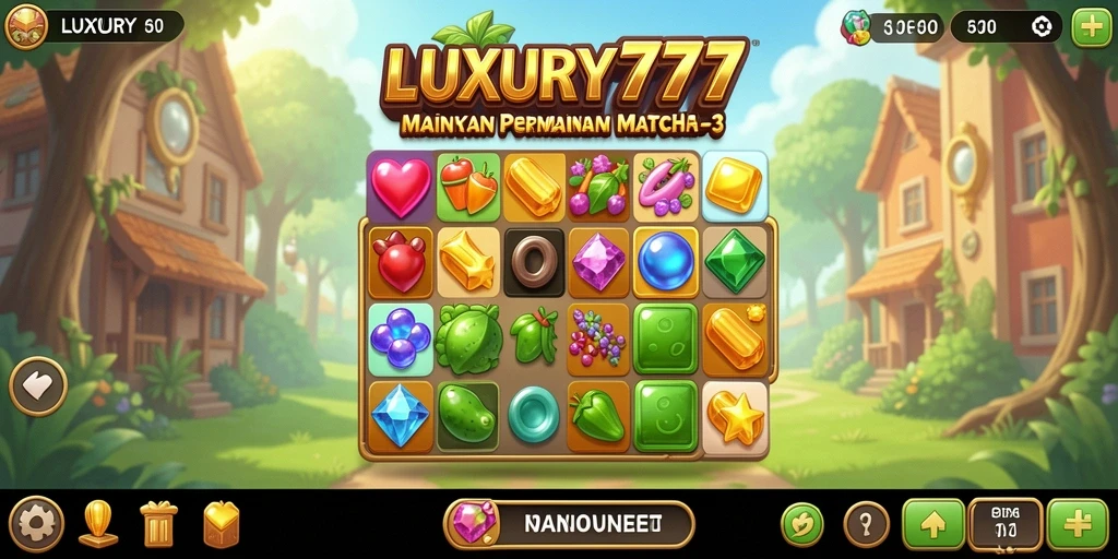 Screenshot gameplay dari LUXURY777 yang menampilkan aksi Match-3 yang seru.
