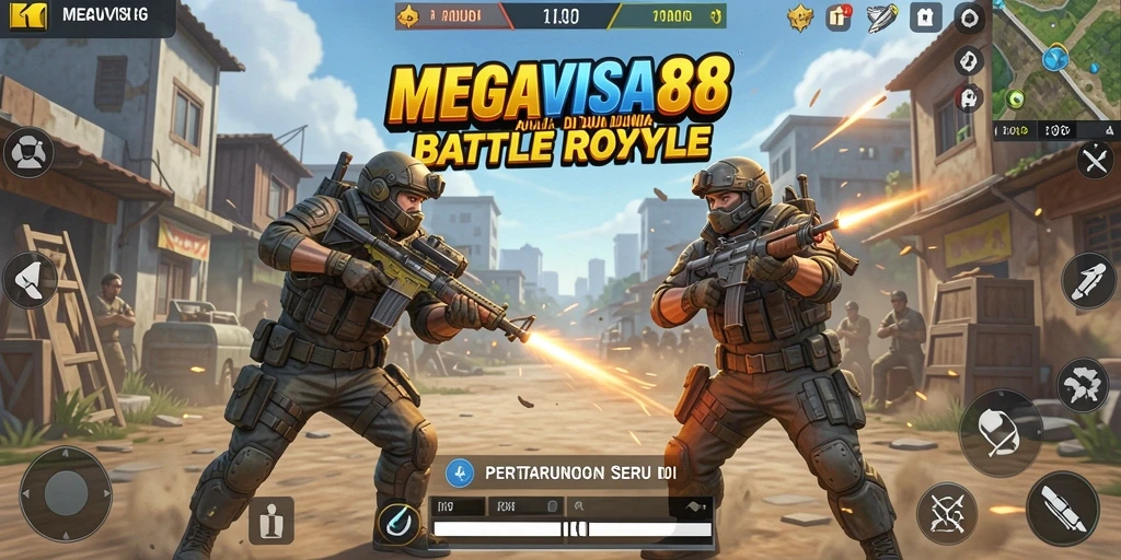 Screenshot gameplay seru dari MEGAVISA88 yang menunjukkan aksi Battle Royale.