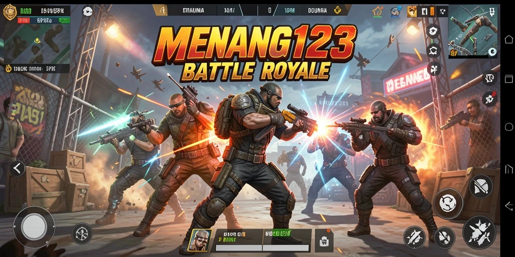 Tangkapan layar utama MENANG123 menampilkan pertempuran seru di arena Battle Royale.