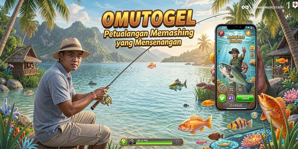 Gameplay OMUTOGEL yang menampilkan aksi memancing yang seru.