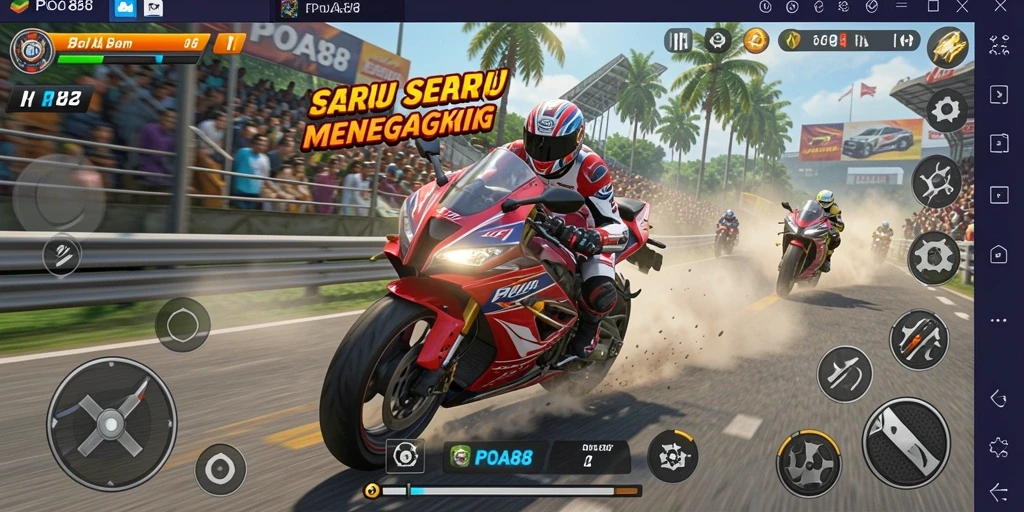 Tampilan gameplay seru dari POA88 saat balapan motor.