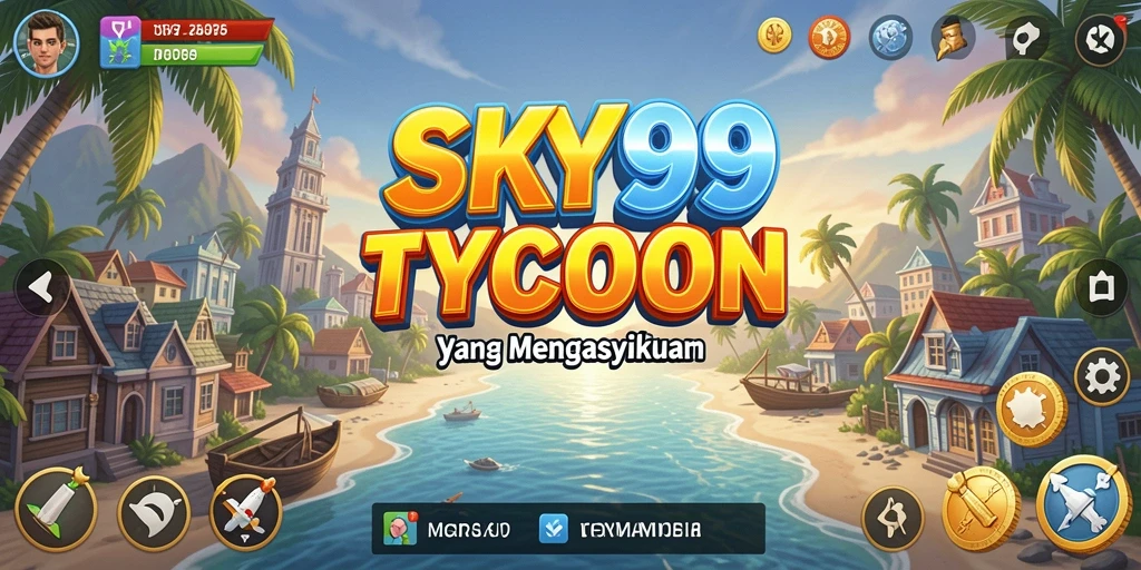 Tampilan menarik dari gameplay SKY99 yang menampilkan elemen Tycoon.